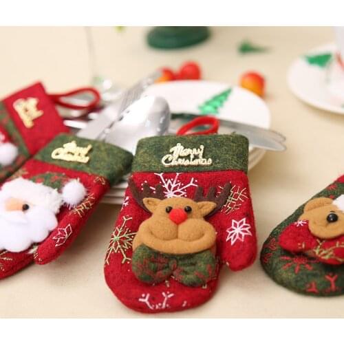 Sweet Christmas New Year 2021 Pocket Fork Knife Cutlery Holder Bag Home Party Table Dinner Decorations for Home Tableware New