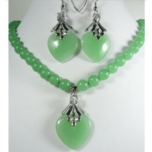 Noblest red green Purple jade Necklace heart-shaped pendant Earring set