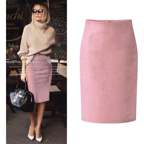 2021 New Deerskin Velvet Womens Daily Simple Winter Girls' Professional Wrap Hips High Waist Self-cultivation Skirt Pink