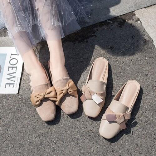 2020 Summer new bow tie lazy outdoor sandals women wear fashionable and versatile flat bottomed Baotou half slippers