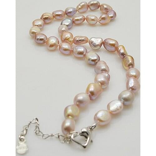8x9mm Lavender Baroque Pearl Handmade Necklace 40cm 45cm 50cm Choker Women Jewelry Silvers Heart Clasp Natural Freshwater Pearl