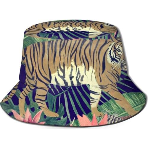 CINESSD Tiger Exotic Feathers Leaves Flowers Unisex Casual Sun Hat Bucket Hat for Men Women Bob Hip Hop Fisherman Hat Panama