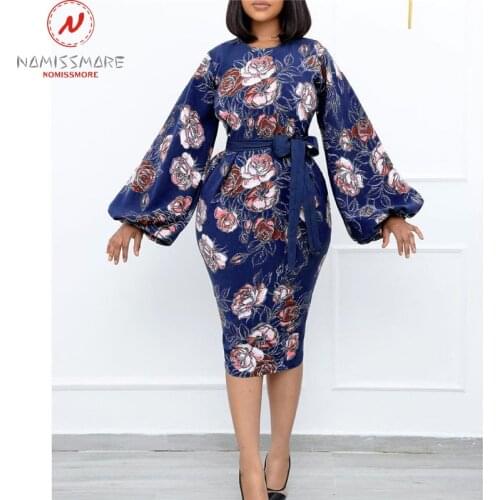 Elegant Women Spring Autumn Pencil Dress Embroidery Design Bandage Decor O-Neck Puff Long Sleeve Mid Waist Slim Hips Dress