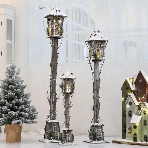 Christmas retro Nordic style wooden house falling snow street lamp ornaments shopping mall scene decoration LED lighthouse