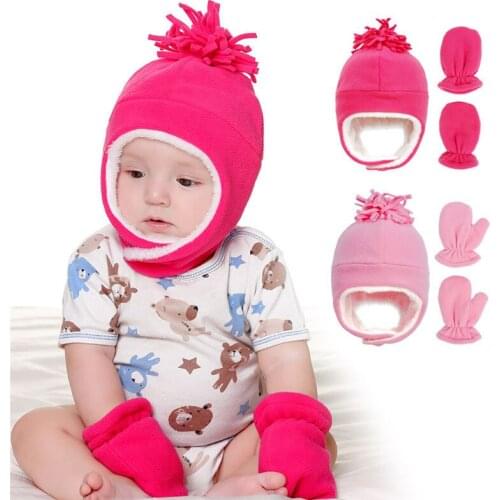 2020 NEW Winter Warm Kids Hat and Gloves Set Children Boys Girls Thicken Velvet Cap Baby Outdoor Turban Toddler Accessories