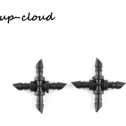 20pcs UP-CLOUD 4/7mm Garden Hose Barbed Cross Connector 4 Way Joint for Garden Irrigation Greenhouse Watering 1/4" Tube Adapter