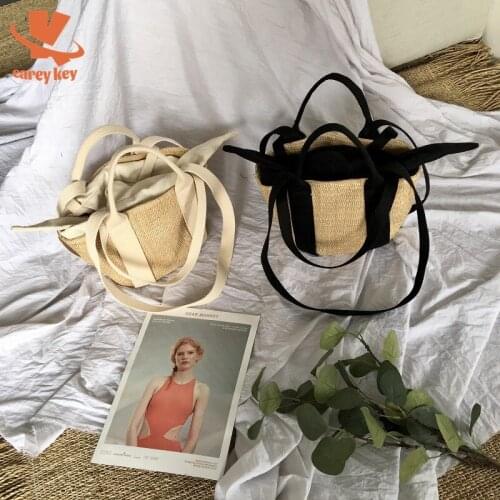 CAREY KEY Straw Bags Women Handmade Woven Basket Bolsa Tote Summer Bohemian Beach Bags Luxury Brand Canvas Lady Handbags