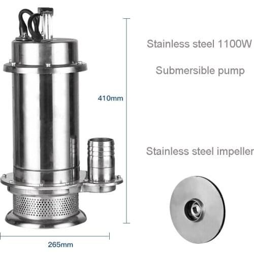 High Quality 1.1KW Stainless Steel Water Pump with 15M3/H Flow 15M Lift Max Submersible Pump Food Grade