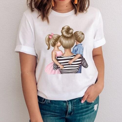 FIXSYS Cartoon Mom Mama Mother Daughter Son Clothes Women Graphic Love Short Sleeve Clothing Lady Tops Print Female Tshirt