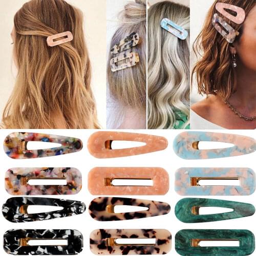 2pcs Vintage Hollow Hair Clip For Women Leopard Marble Textured Geometric Water Drop Duckbill Barrette Hairpin Hair Accessories