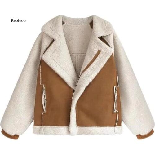 Womens Suede Short Coat Lamb Cashmere Motorcycle Jacket Winter Clothing New Chic Loose Fur
