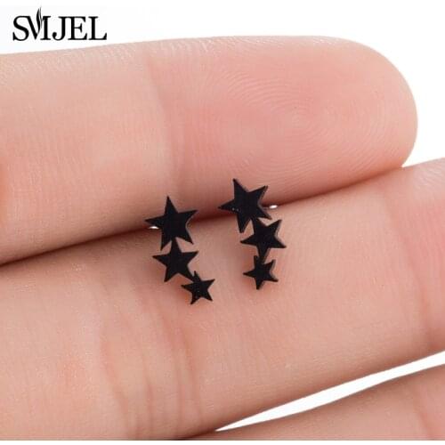 SMJEL Small Star Stud Earrings for Women Stainless Steel Moon Star Earrings Piercing Jewelry Black Earing gift Pendients Bijoux