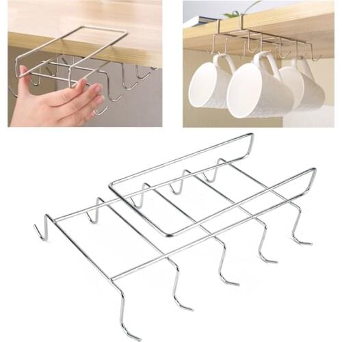 10 Hooks Stainless Steel Kitchen Rack Cupboard Hanging Tumbler Holders Coffee Tea Cup mug Holder Shelf for Insetting Cup Holder