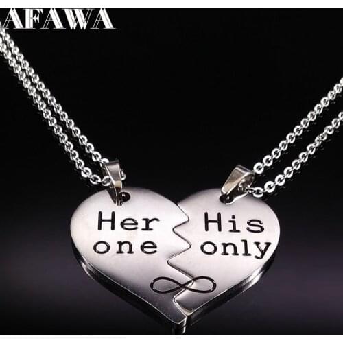 2021 Fashion Her one His only Letter Stainless Steel Necklaces for Couple Silver Color Necklace Jewelry bisuteria joyas N767S01