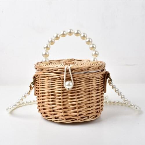 2021 New Beaded Mobile Phone Coin Purse Straw Bag Cute Small Bag Mini Woven Messenger Bag Rattan Hand Pearl Bag