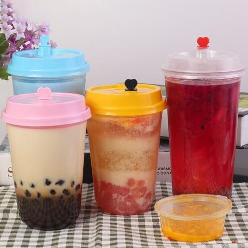50pcs Disposable fat U-shaped cup transparent plastic milk tea glass round bottom creative outsourcing packaged juice coffee cup