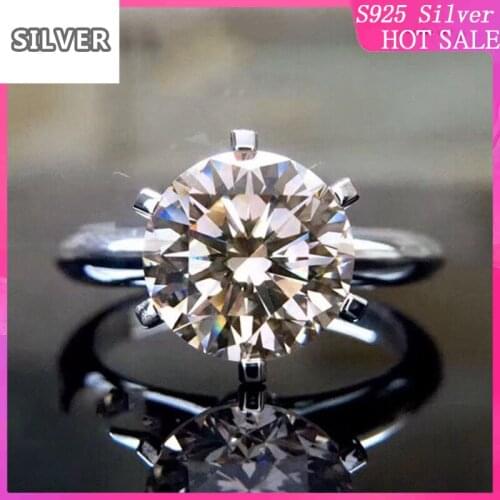 925sterling silver Crown six claw single diamond one carat womens very simple ring live selling Red Riding silver 925 ring mens