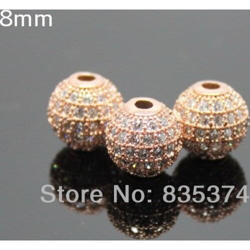 2013 New Style Rose Gold Beads, 8mm Zircon micro inlay european beads For charm Bracelet jewelry findings 3 colors