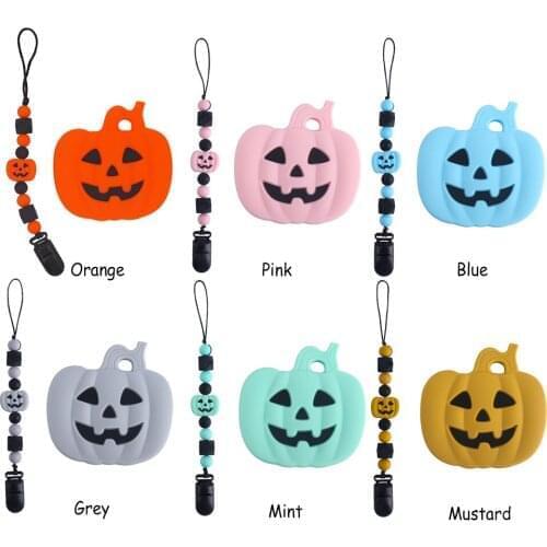 Chenkai 5PCS Halloween Pumpkin chain clip Toys Chewable Animal Shape Products Nursing Gift Accessory BPA Free