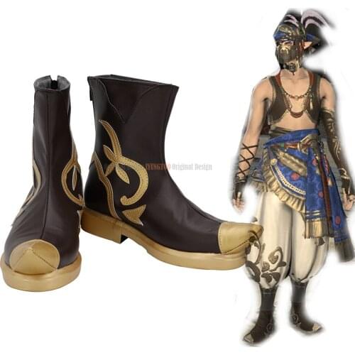 FF14 Thavnairian Shoes Cosplay Final Fantasy14 Thavnairian Cosplay Boots Black Shoes Custom Made