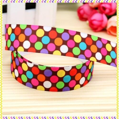 DHK 7/8'' 5yards polka dots printed grosgrain ribbon headwear hair bow diy party decoration OEM Wholesale 22mm E990
