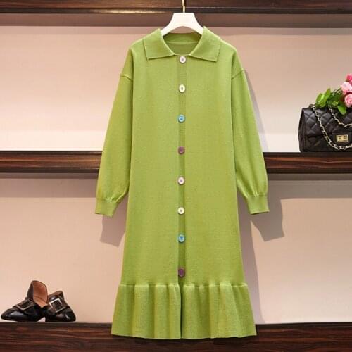 EHQAXIN New Autumn Winter Plus Size Womens Knitted Dresses All-Match Multicolor Button Mid-Length Fishtail Sweater Dress L-4XL