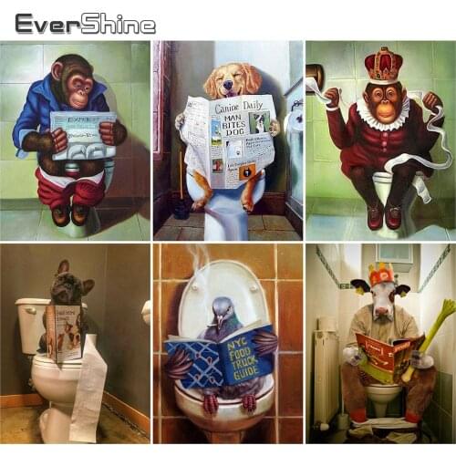 EverShine Diamond Painting 5D Animal Full Square Diamond Embroidery Dog Mosaic Toilet Picture Rhinestones Decor For Home