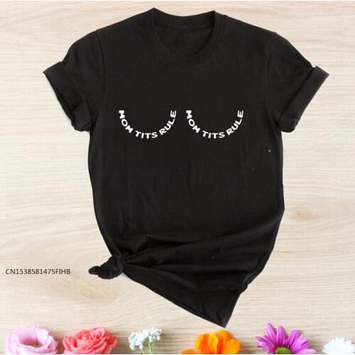 Mom Tits Rule T-Shirt 90s Funny Graphic Breastfeeding Boobs Tee Shirt Top Empowered Women Feminist Tshirt Premium Fabric