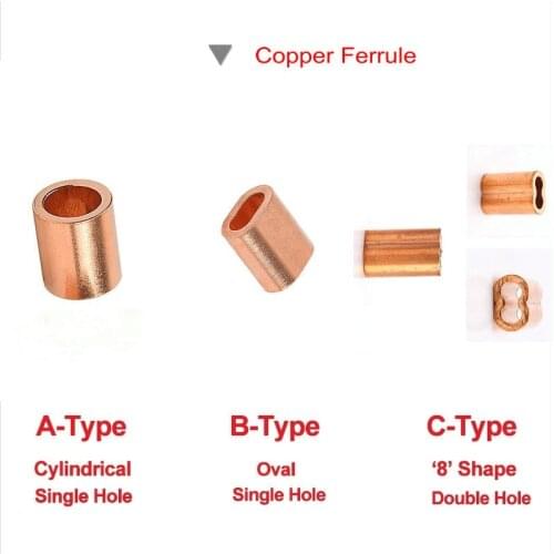 HQ CF01 Red Copper 8 Shape Double Holes Wire Rope Ferrule Sleeve Wire Rope Clip Clamp (For 0.5-5MM Wire Rope Cable)