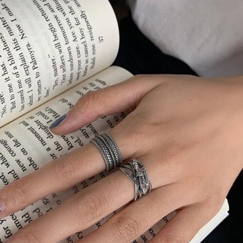 925 Sterling Silver Ins Retro Bowknot Multi-Layer Winding Index Finger Opening Rings For Women Couple Fine Jewelry Party Gift