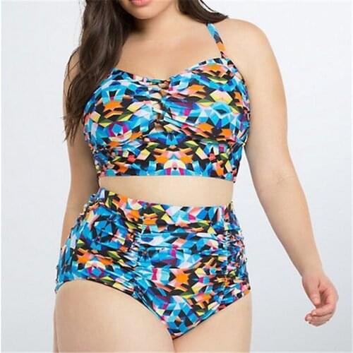 2pcs Sexy Women Summer Swimwear Bikini Tankini Set Beach Swimsuit Digital Print Oversized High Waist Female Swimming Suit