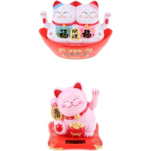 Nodding Bobbing Good Fortune Solar Powered Cat with Shaking Hands for Attracting Wealth Business and Money
