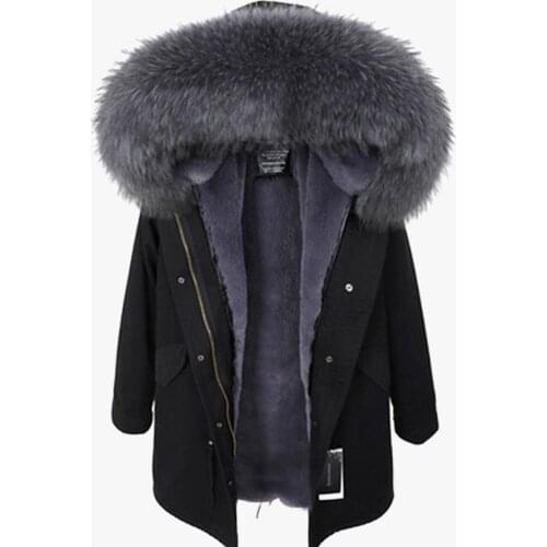 2021 Fashion Winter Jacket Men Real Fur Coat Natural Raccoon Fur Collar Faux Fur Liner Black Green Long Parka Warm Streetwear