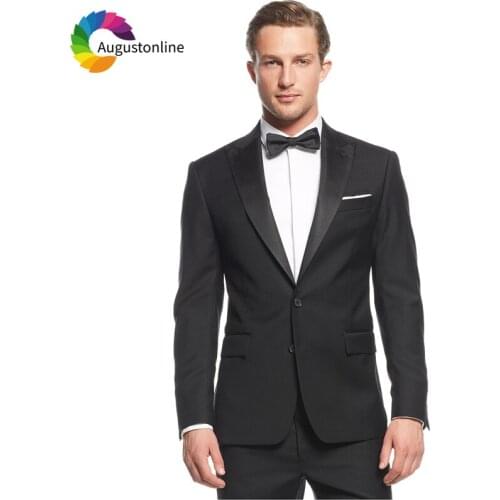 2019 Slim Fit Black Men Suits For Wedding Peaked Lapel Costume Groom Prom Casual Tuxedo Best Man Blazer Traje Hombre Jacket+Pant