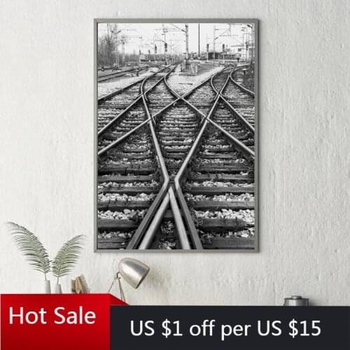 Rail Tracks Railway Wall Decor Art Prints Train Tracks Photo Black and White Poster Canvas Painting Wall Picture Home Room Decor