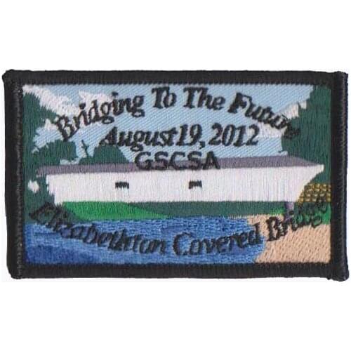 Customized Bridging To The Future Embroidery Emblem Made of Twill with Merrow Border and PVC Backing MOQ50pcs free shipping