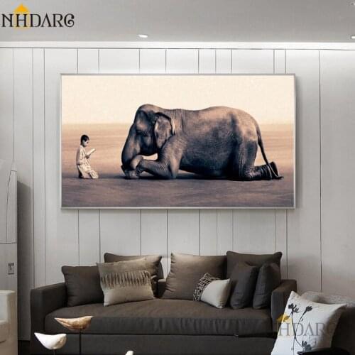 Traditional Religion, Animal Elephant, Landscape Living Room Family Decoration Canvas Painting Posters and Prints Wall Art Decor
