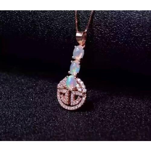 Natural opal pendant S925 silver Natural gemstone Pendant Necklace trendy Slender Lucky coins women party girl jewelry