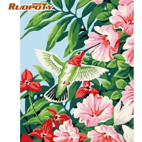 RUOPOTY Color Bird Flying On Flower Paint By Numbers HandPainted Framed Canvas Acrylic Oil Painting Home Wall Decor Unique Gift