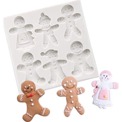 Xmas 6 Even Gingerbread Man Fondant Silicone Cake Mold Christmas Chocolate Candy Clay Mold Baking DIY Decoration Tool