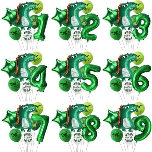 7pcs Dinosaur Foil Balloons Birthday Jungle Party Decorations Green Number Ballon for Dinosaur Party Dino Theme Party Baby Showe