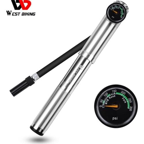WEST BIKING MTB Road Mini Bicycle Pump 300 Psi High Pressure Cycling Air Pump Tire Inflator Hose Gauge Aluminum Alloy Bike Pump