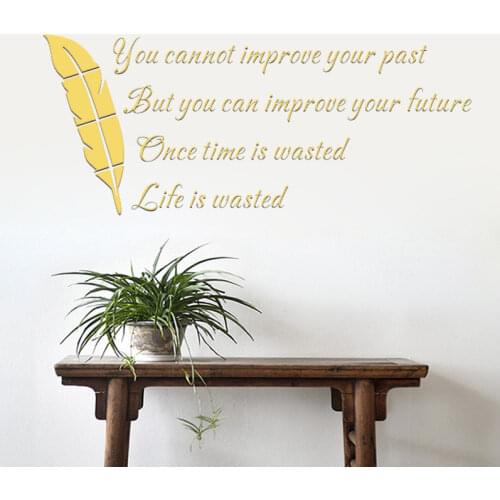 WS95 golden feather, English alphabet, bedroom living room, wedding room, home decoration, acrylic 3D wall sticker