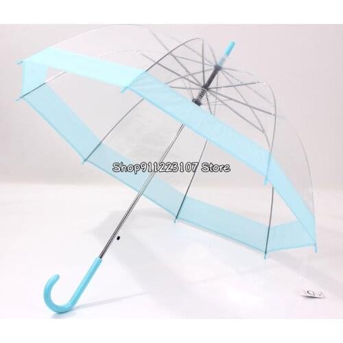 Free Shipping Transparent Long-handle Rain Umbrella Ultra Light Women Kids Female Umbrellas
