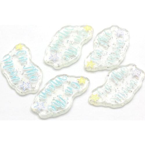 100/50pcs Wholesale Resin Crystal Cabs Flatback Resin Decoration Crafts With Letter On The Moon Kawaii Clear Plastic Charms