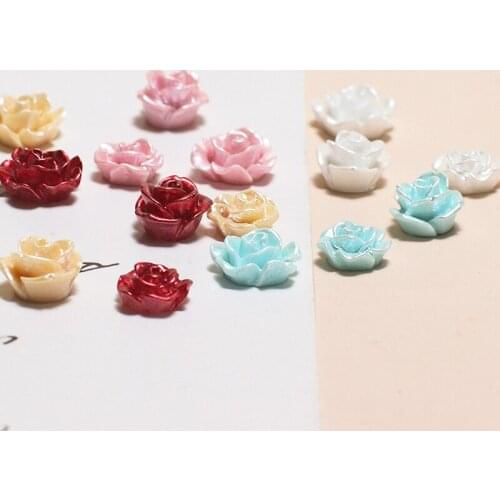 100pcs Rose Flower Resin Cabochon Irregular Colorful Rose Flower Flat Back Patch DIY Earrings Necklace Jewelry Resin Accessories