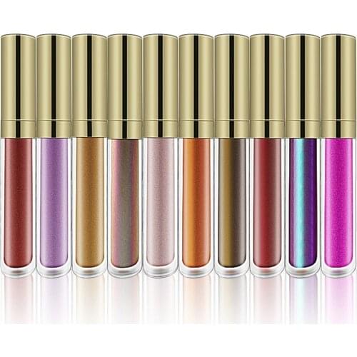12 Piece Custom Oily Shimmer Glitter Lip Gloss Moisturizer Shiny Pearl Lipgloss Private Label Wholesale Gold Head Round Tube