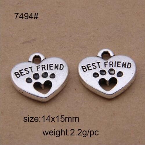 20PCS 14*15mm Antique Silver Hollowed-out Heart With Best Friend Carved Charms For Bracelet Necklace Earring Making