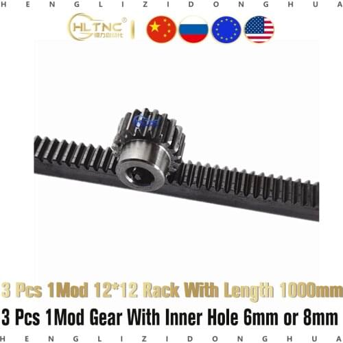 3pcs Mod 1 12x12x1000mm cnc rack +3pcs 1mod 17teeth / 20teeth pinion cnc rack