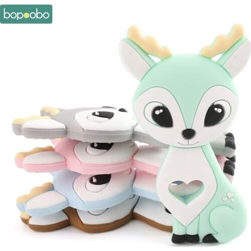Bopoobo 5pc Silicone Sika Deer Teether Baby Accessories Pendant Silicone Pearls Nursing Gifts Silicone Rodents Baby Teether